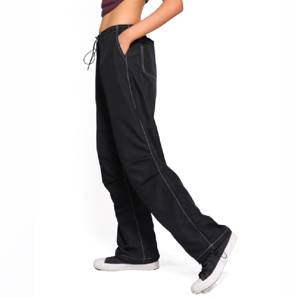Black Low Rise Parachute Trousers