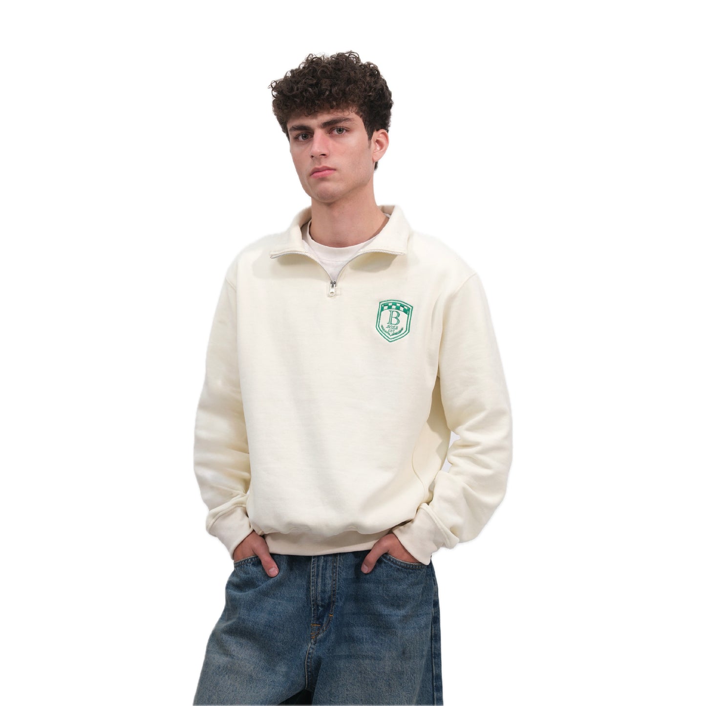 Cream Unisex Quarter zipper