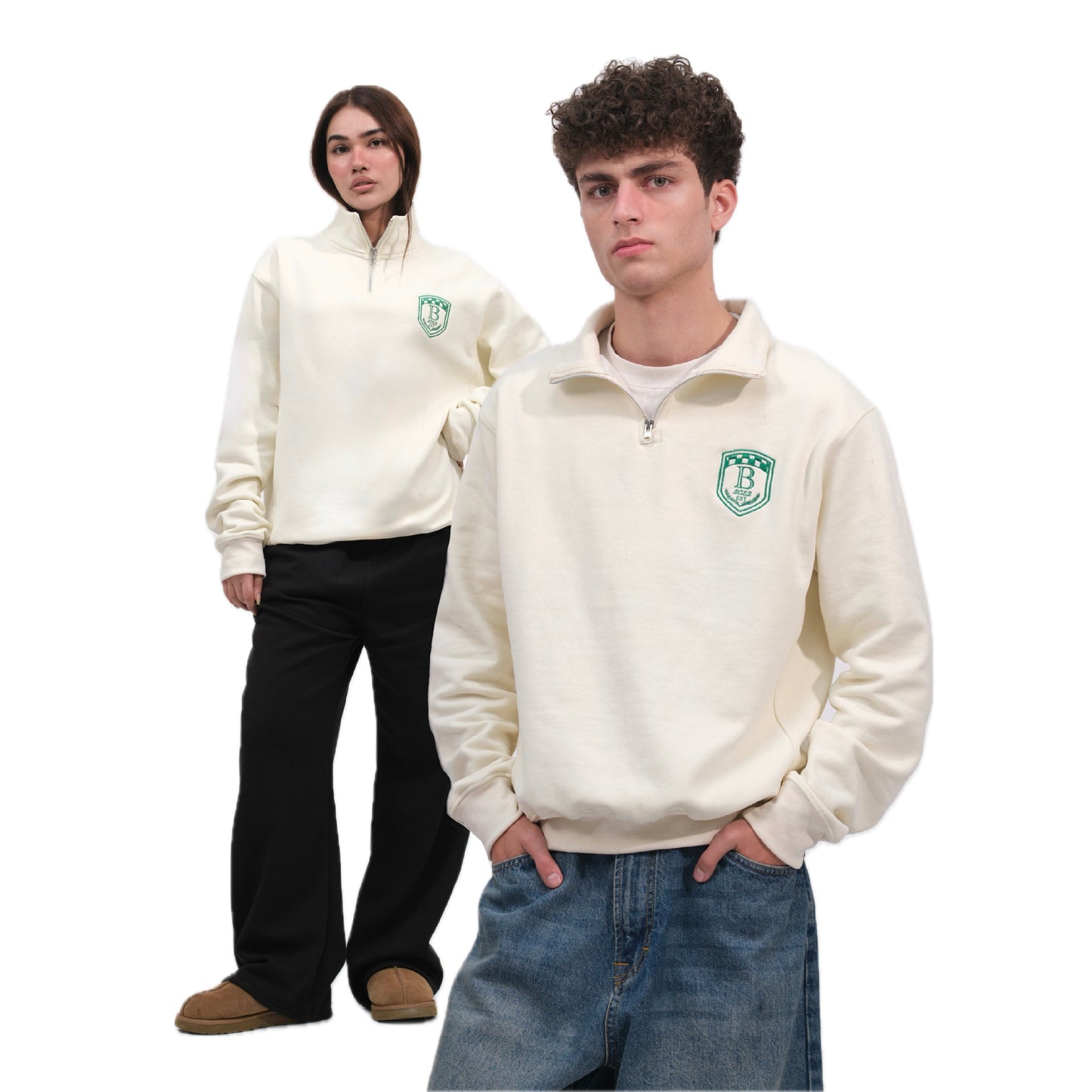 Cream Unisex Quarter zipper