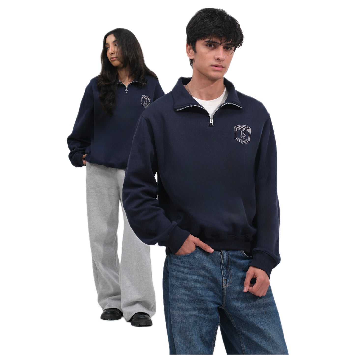 Blue Unisex Quarter zipper