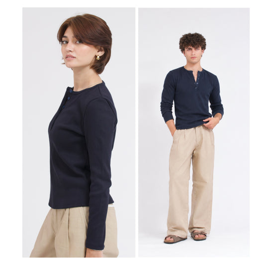 Fall Unisex Navy Henley